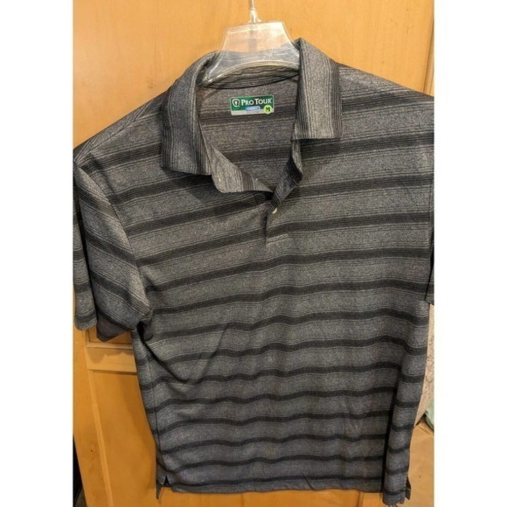 PRO TOUR COOL PLAY MENS POLO GOLF SHIRT GRAY STRIPED SIZE medium‎
